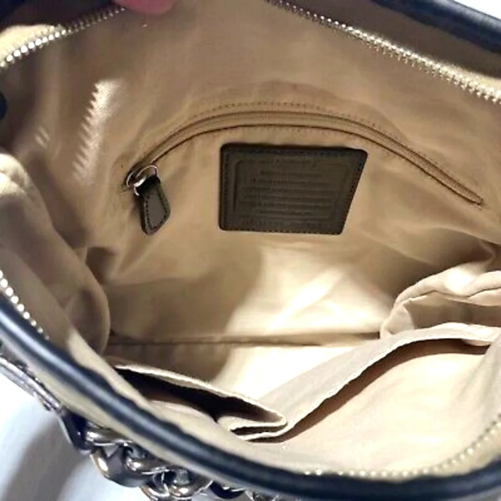 Coach F19730 Khaki Signature Optic Metallic Leather Chain Crossbody Bag Purse.